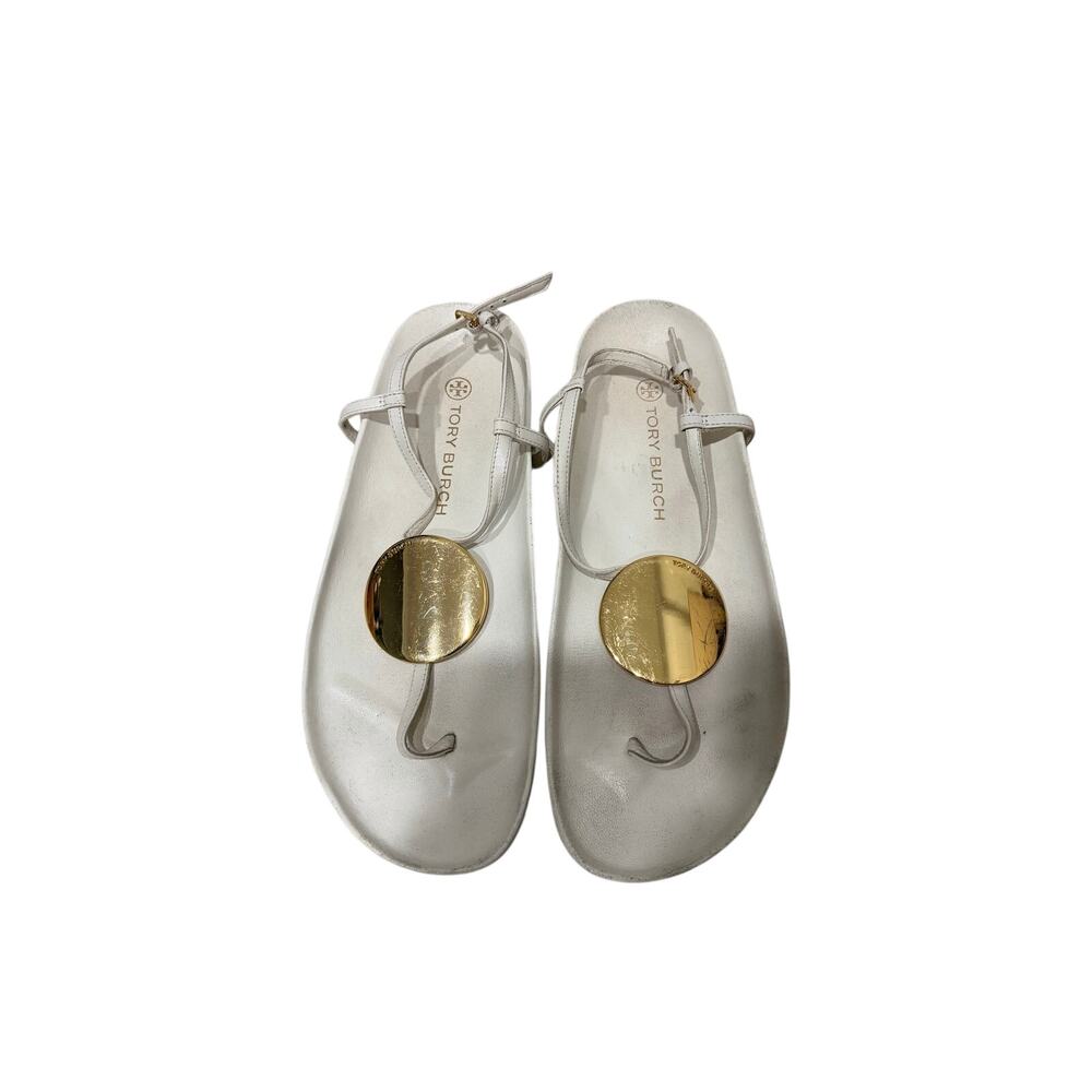 Tory Burch Patos Disk Leather Thong Sandal Ivory - Picture 3 of 7